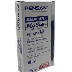 Pensan Roller Kalem Yedeği My-sign Jel Bilye Uçlu Imza Kalem 1.0 Mm Mavi Refil (25 Li Paket)