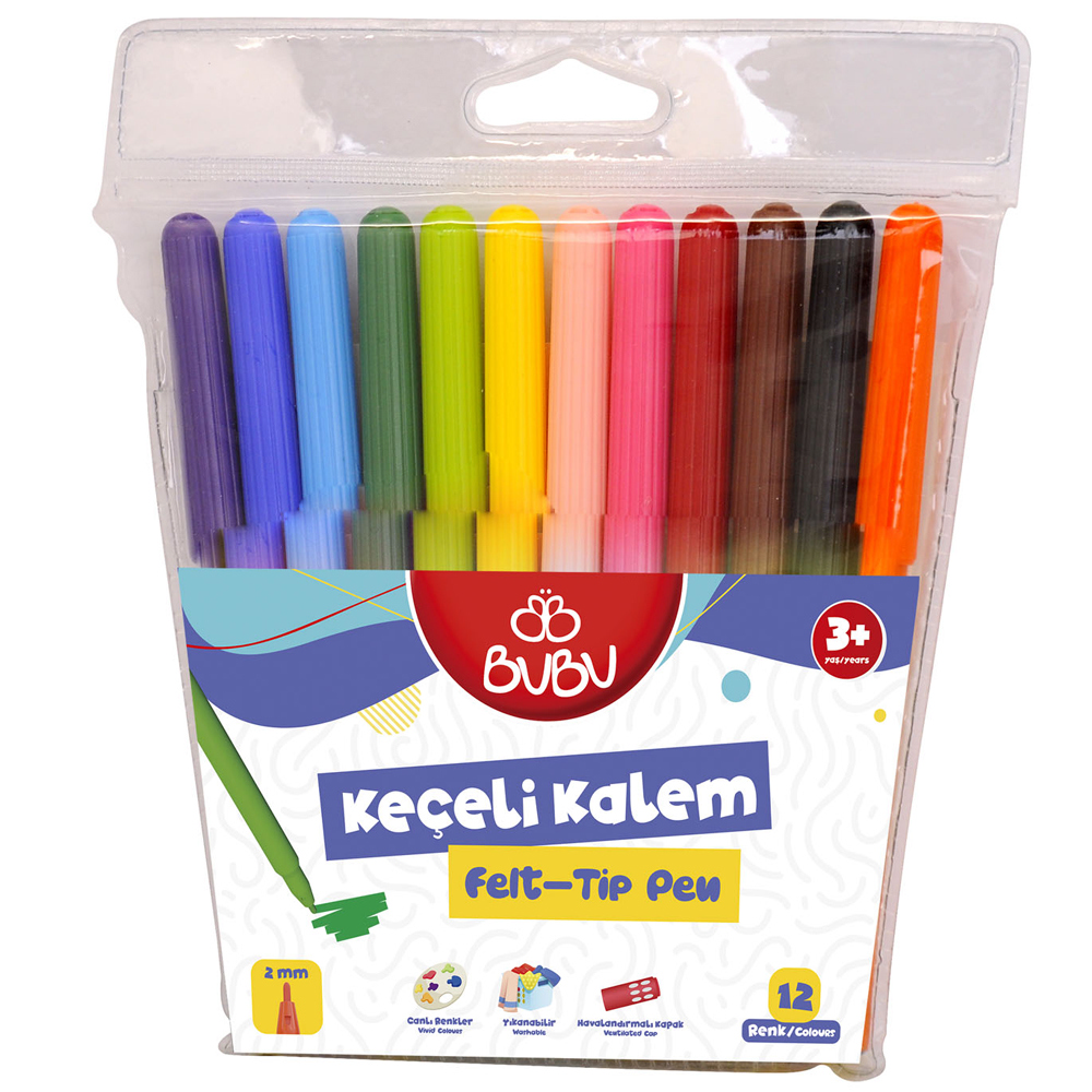 Bu-Bu Keçeli Kalem 12 Renk Keçeli Boya Kalemi