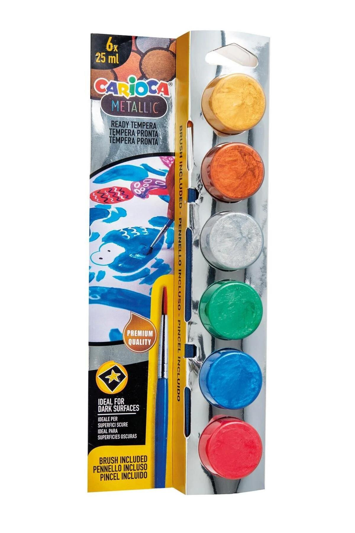 Carioca Tempera Suluboya Süper Yıkanabilir Fırçalı 25 ML 6 Renk Metalik