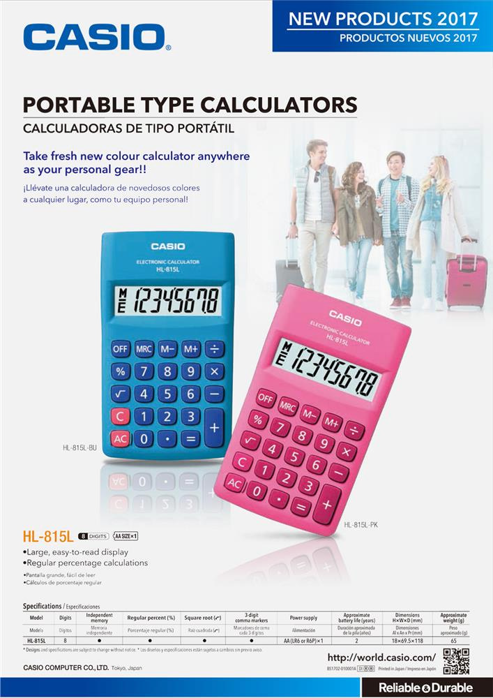 Casio HL-815L-PK Cep Tipi Hesap Makinesi 8 Hane Pembe