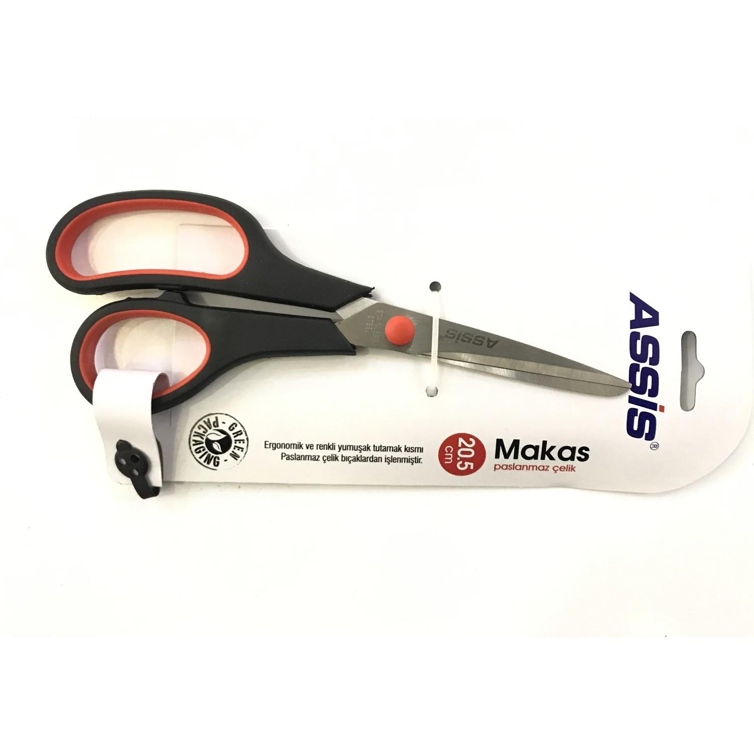 Cassa Makas Inoxy 20.5 CM Ofis Büro Makası Kırmızı Siyah (12 Li Paket)