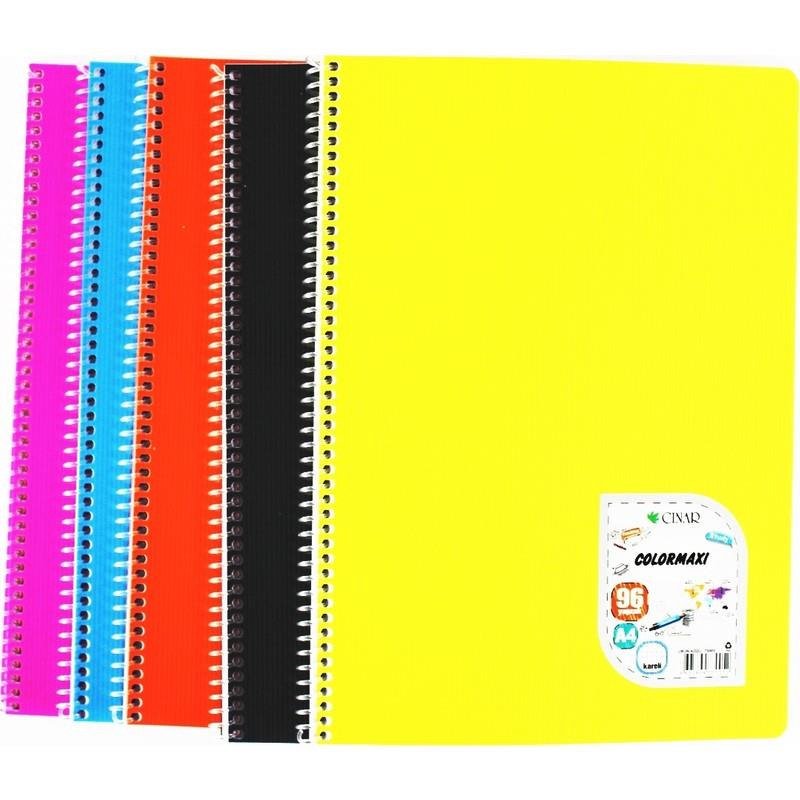 Çınar Colormaxi Spiralli Defter Plastik Kapak Kareli 96 YP A4 96/4 (Karışık Renk 1 Adet)