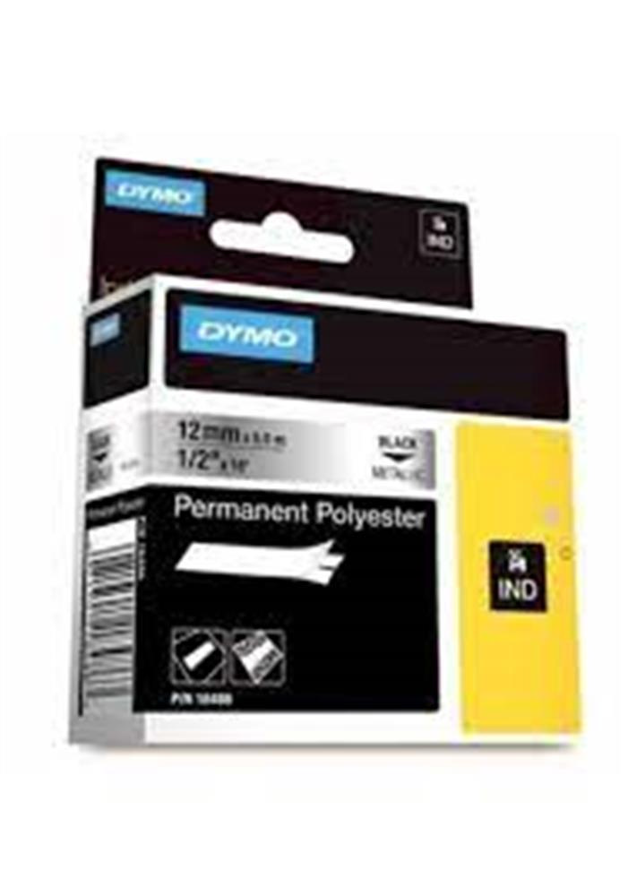Dymo 18486 RhinoPRO SabitPolyester Şerit 12mmx5.5m Metalik Gri-Siyah