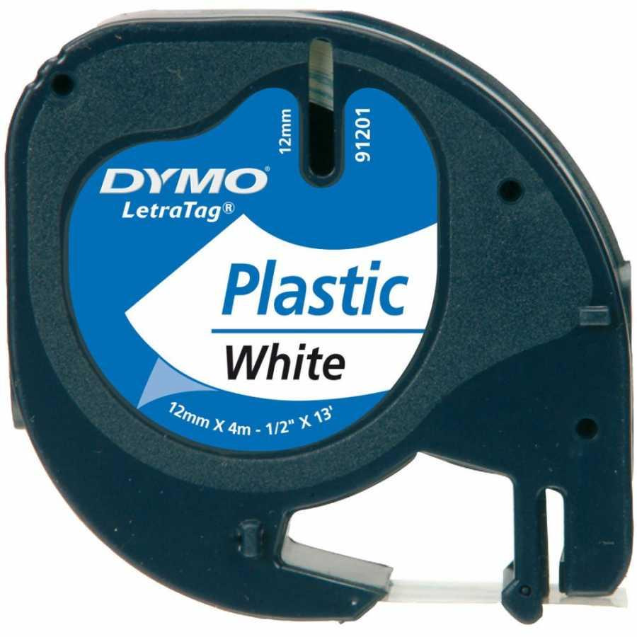 Dymo Letratag Plastik Etiket 12 MM x 4 Metre Beyaz Plastik Etiket