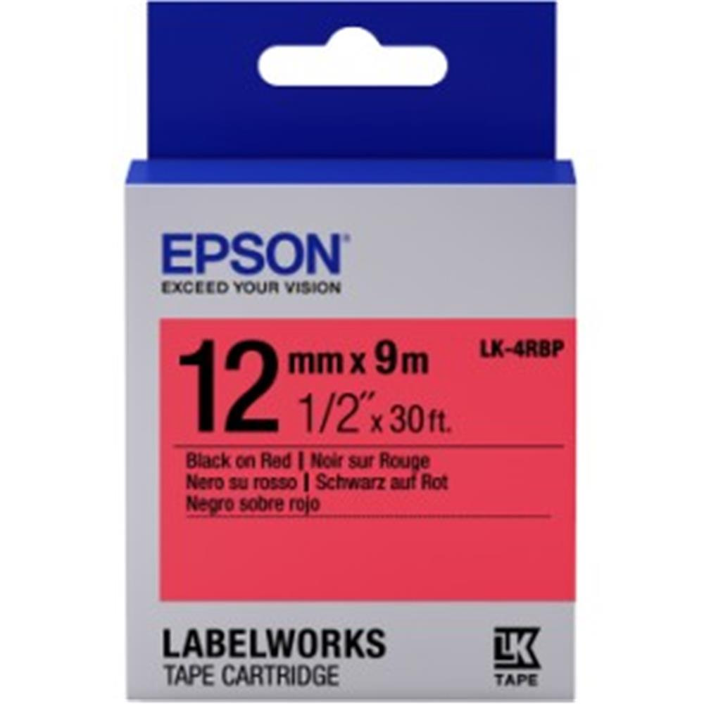 Epson LK-4RBP Pastel Kırmızı Üzeri Siyah 12 MM 9 Metre Etiket