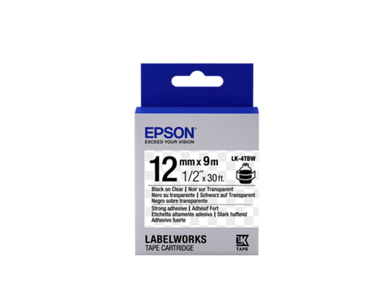 Epson LK-4TBW Strong ŞEFFAF ÜZERİ SİYAH 12 MM 9 MT