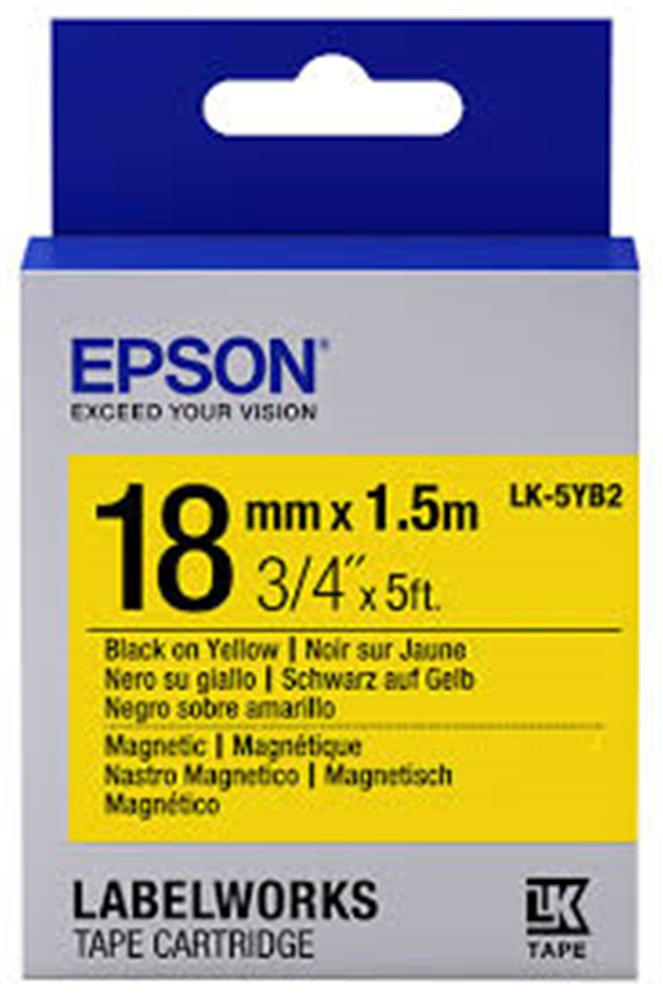 Epson LK-5YB2 Mıknatıslı Siyah Üzeri Sarı 18 MM 1,5 Metre Etiket