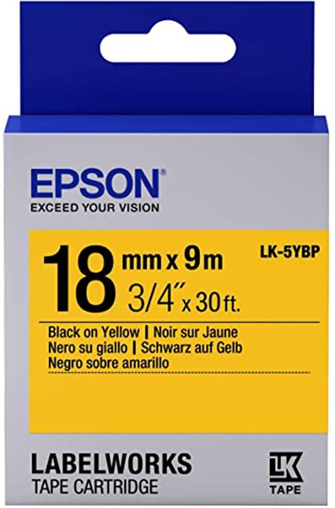 Epson LK-5YBP Pastel Siyahı Üzeri Sarı 18 mm 9 metre Etiket