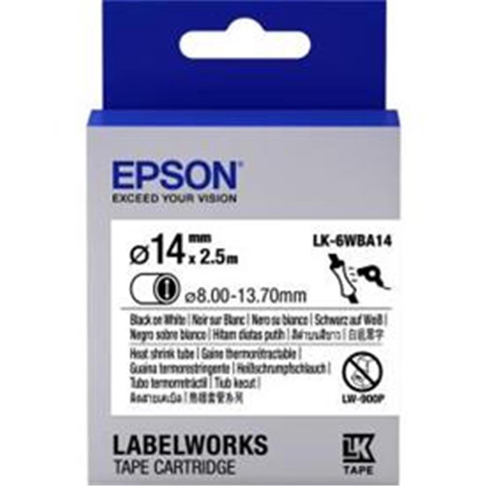 Epson LK-6WBA14 Isıyla Daralan Siyah Üzeri Beyaz 14 MM 2,5 Metre Etiket