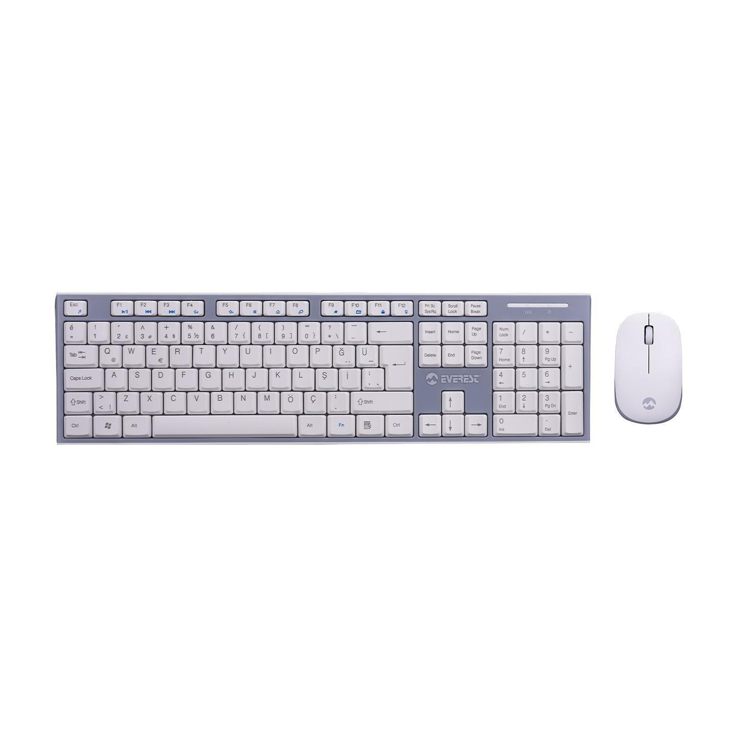 Everest Beyaz-Gri Kablosuz Q Multimedia Klavye + Mouse Set