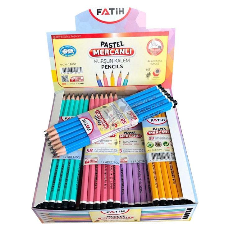 Fatih Kurşun Kalem Köşeli Mercanlı Pastel Renkli Kurşun Kalem 12 Renk (144 Adet Kurşun Kalem)