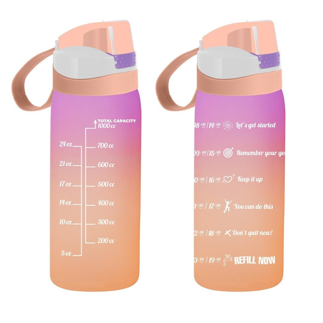 Herevin Motivasyon Matarası Çift Renk Boyalı Ölçü Baskılı Yavru Ağzı 1 Litre Motivasyon Suluk
