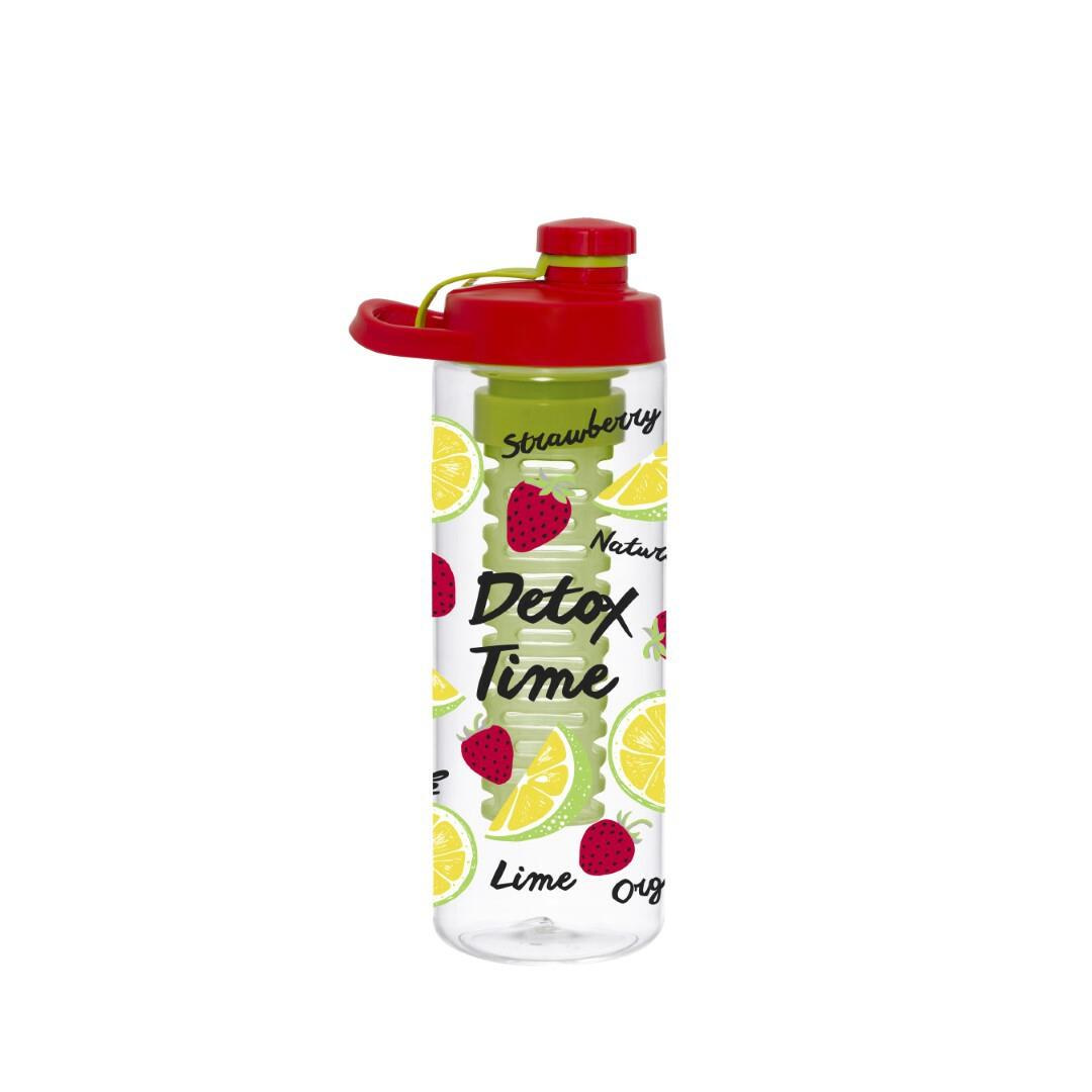 Herevin Çilek Desenli 750 ML Infuserli Detox Suluk Matara Vidalı Kapak Detox Matara