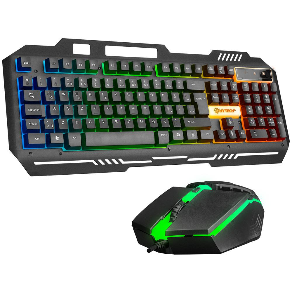 Hytech HKM-X86 QUIN Gökkuşağı Zemin Aydınlatmalı Gaming Oyuncu Usb Klavye + Mouse Set Siyah