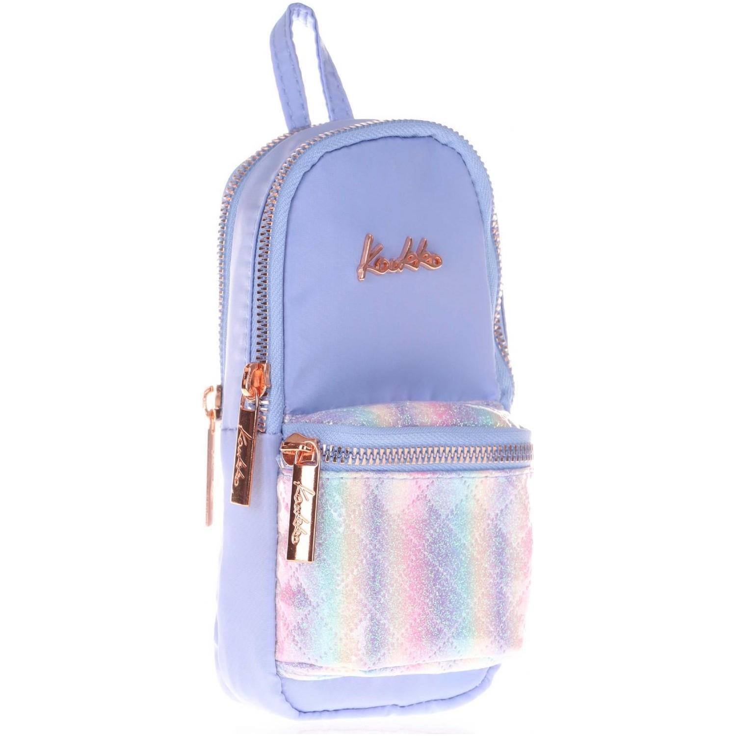 Kaukko Kalem Çantası Bright Junior Bag Kapitone-Floral Mavi Üç Bölmeli Kalemlik