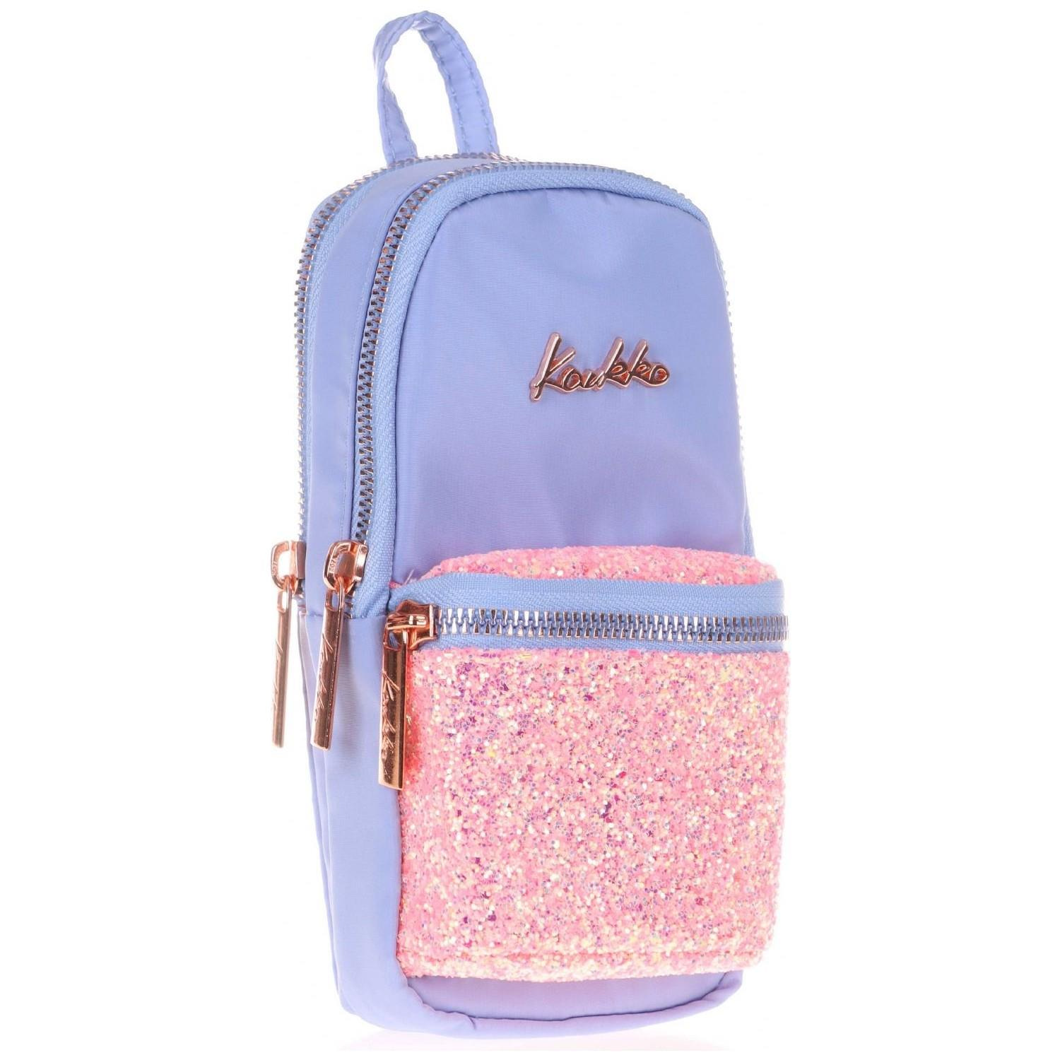 Kaukko Kalem Çantası Bright Junior Bag Taşlı-Floral Mavi Üç Bölmeli Kalemlik