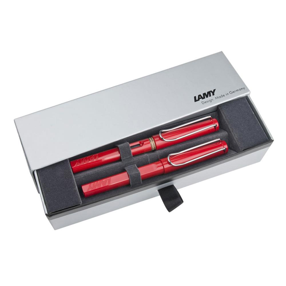 Lamy Takım Kalem Dolma + Roller Kalem Safari Kırmızı Lüks Kalem Seti
