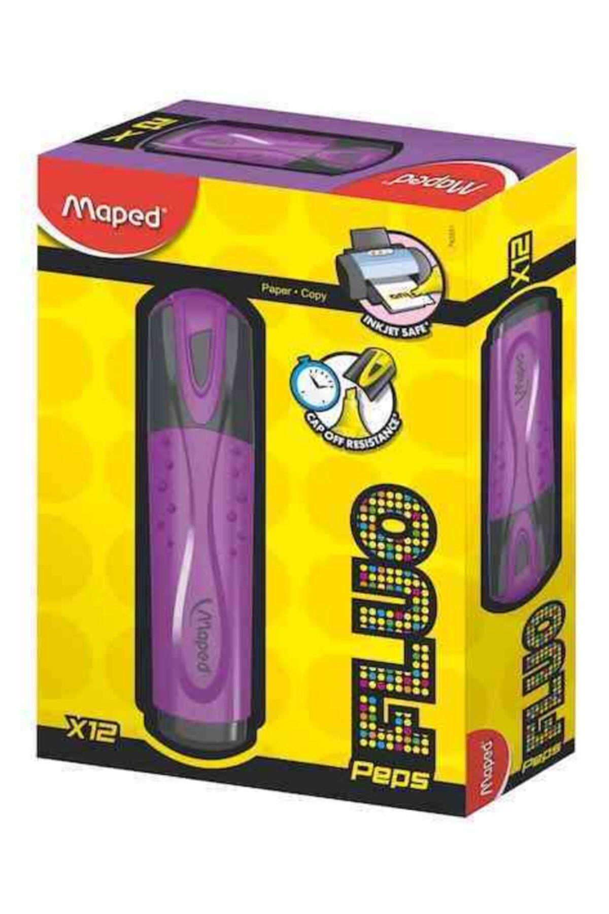 Maped Fluo Pep's Fosforlu İşaret Kalemi Mor Fosforlu Kalem (12 Li Paket)