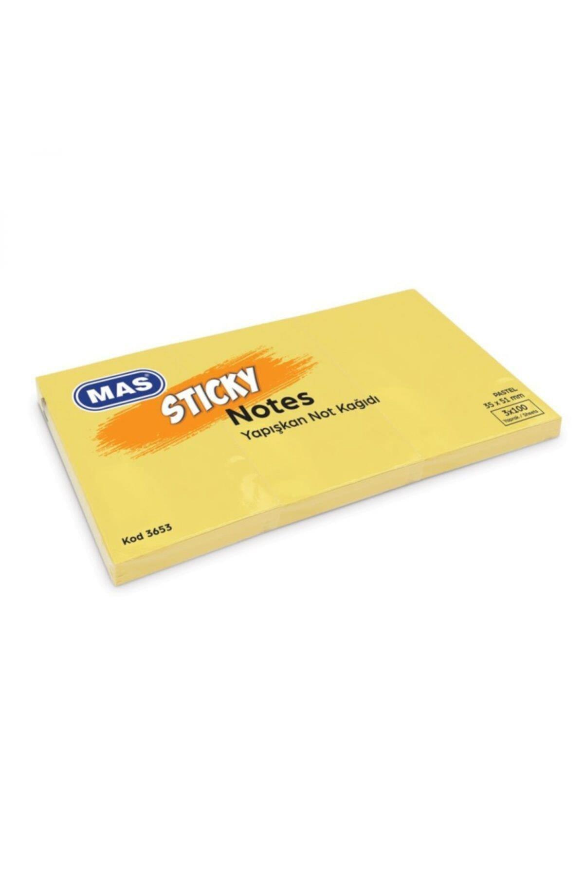 Mas Yapışkanlı Not Kağıdı 3 Blok 100 Sayfa 35x51mm Pastel Sarı 3653 (12 Koçan)