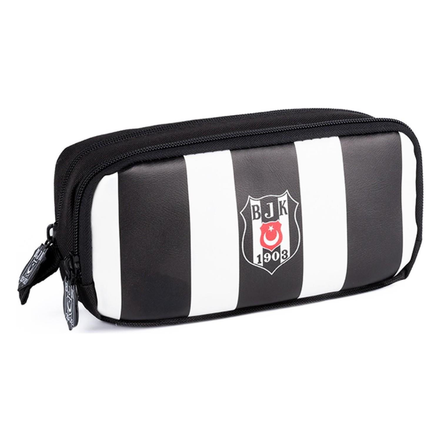 Beşiktaş 2 Bölmeli Çubuklu Forma Denseli Suni Deri Kalemlik 2 Bölmeli Kalem Çantası