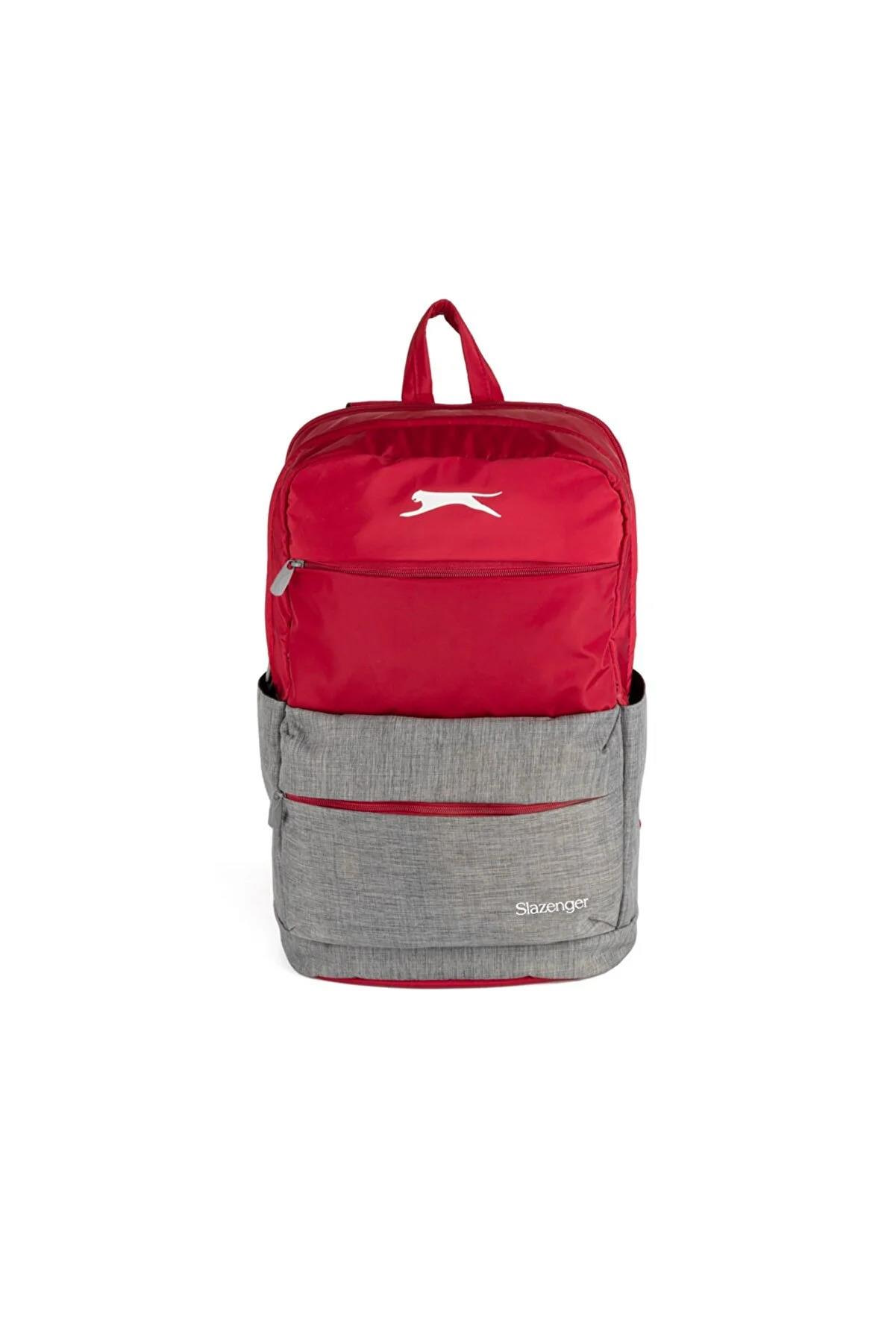 Me Sırt Çantası Slazenger Traveller Gri Kırmızı Okul Sırt Çantası