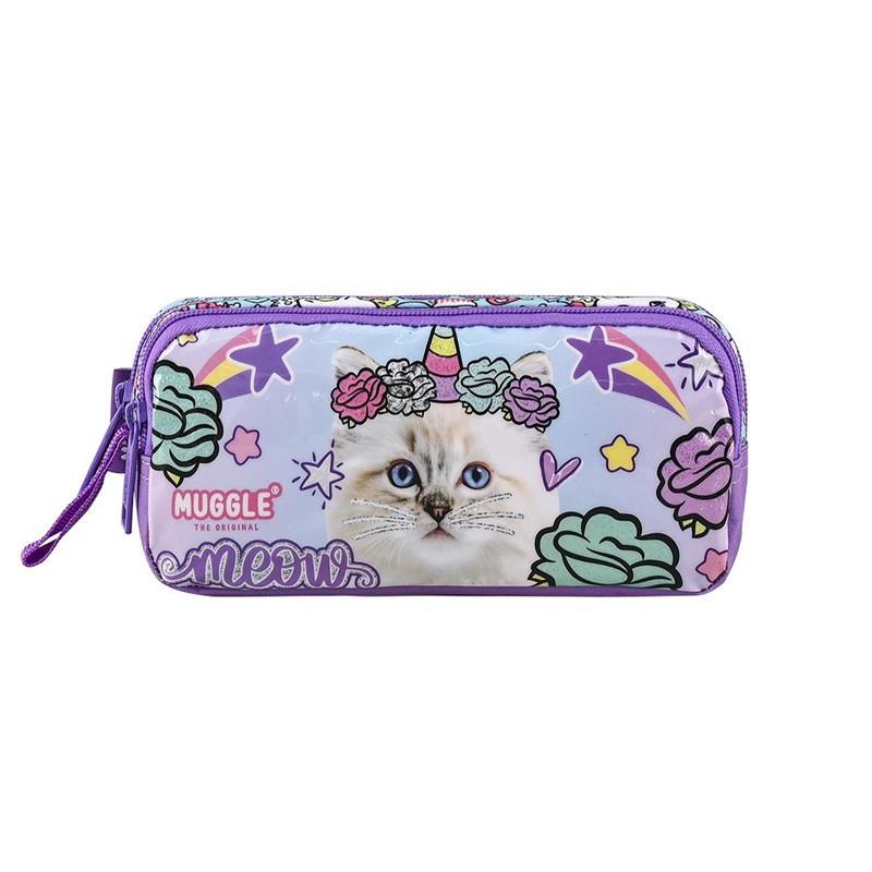 Muggle Kalem Çantası Pretty Cat Kedi Desenli 2 Bölmeli Kalemlik