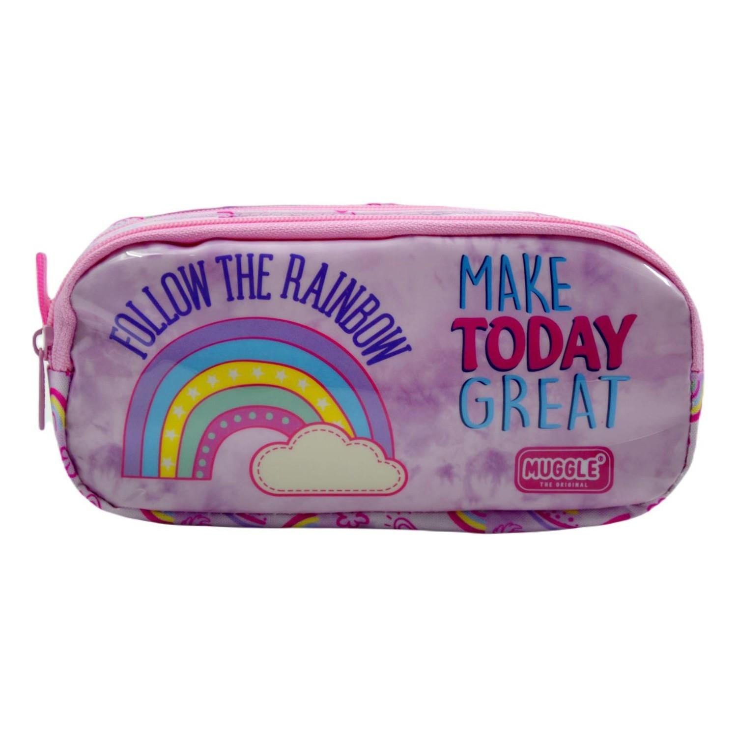 Muggle Kalem Çantası Soft Rainbow Pembe İki Bölmeli Kalemlik