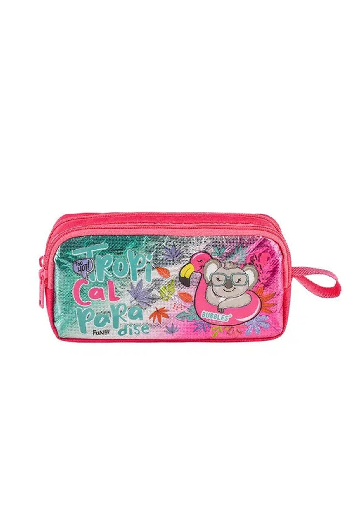 Muggle Kalem Çantası Tropikal Pradice Pembe İki Bölmeli Kalem Kutusu