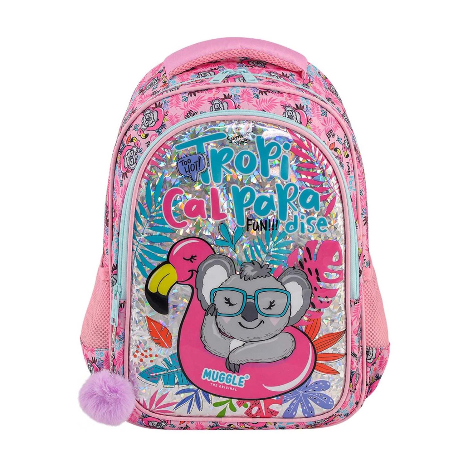 Muggle Okul Çantası Tropikal Pradice Pembe İlkokul Sırt Çantası