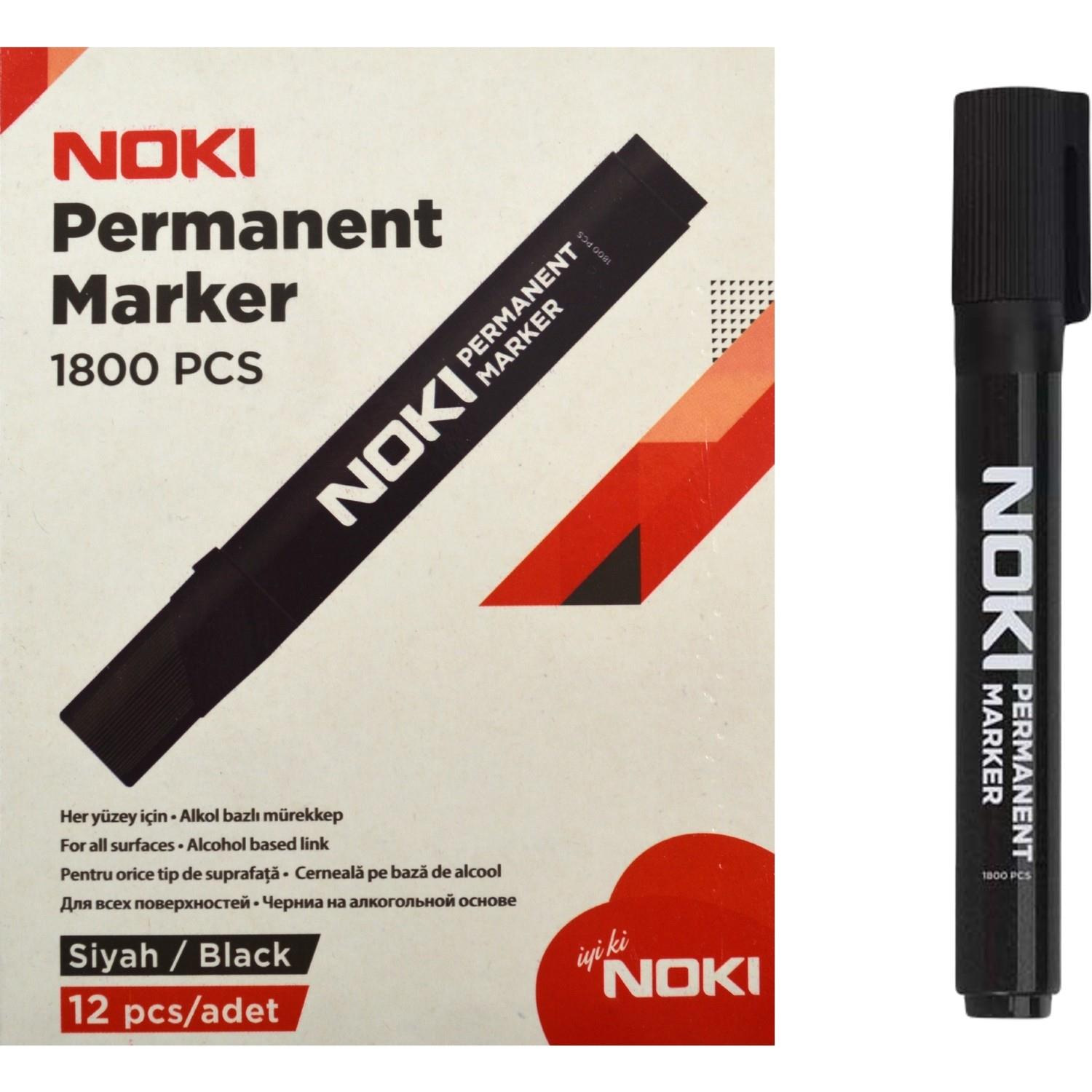 Noki Permanent Markör Kesik Uçlu Koli Kalemi Siyah (12 Li Paket)