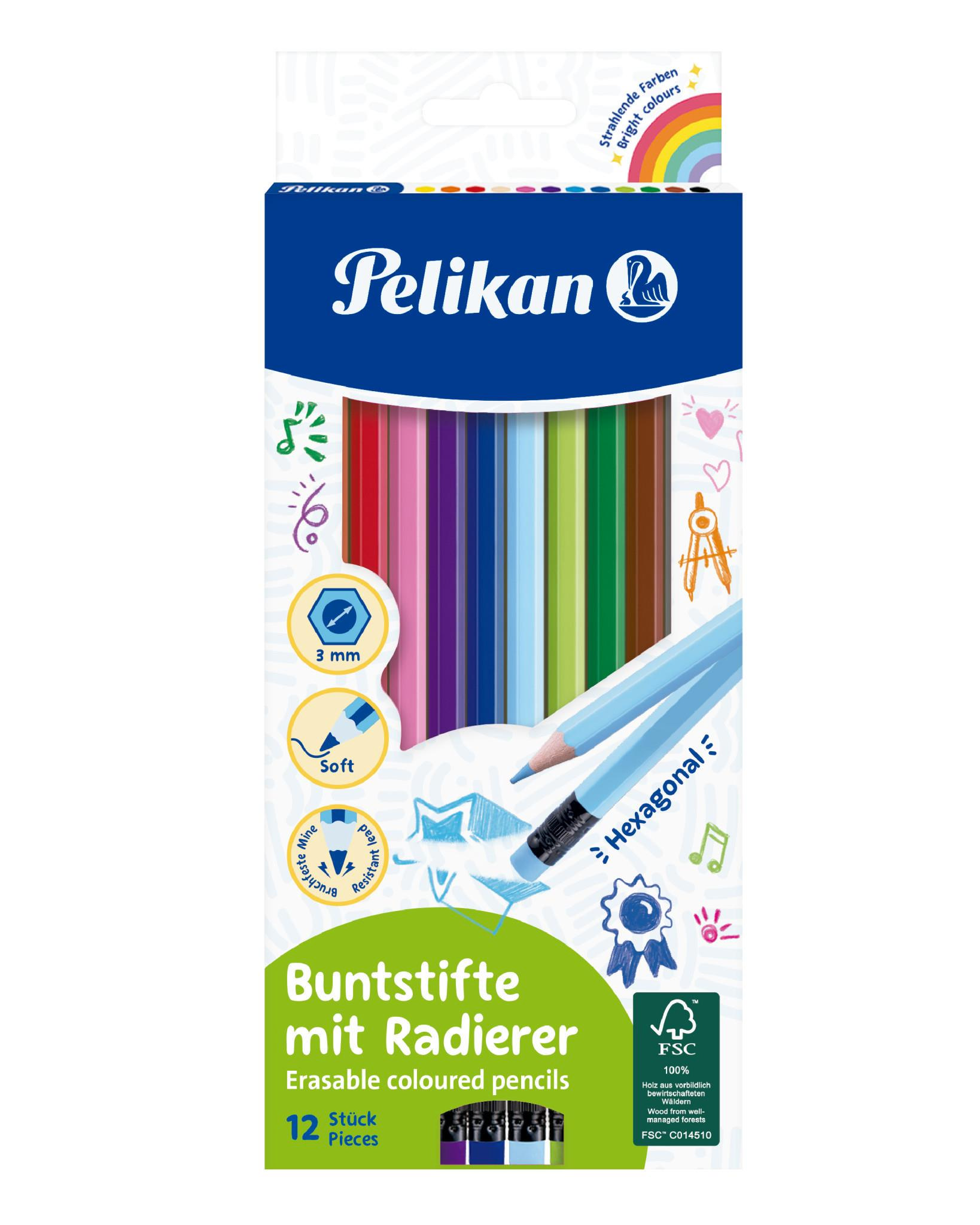 Pelikan Kuru Boya Kalemi Silgili 12 Renk Kuru Boya Kalemi Silgili