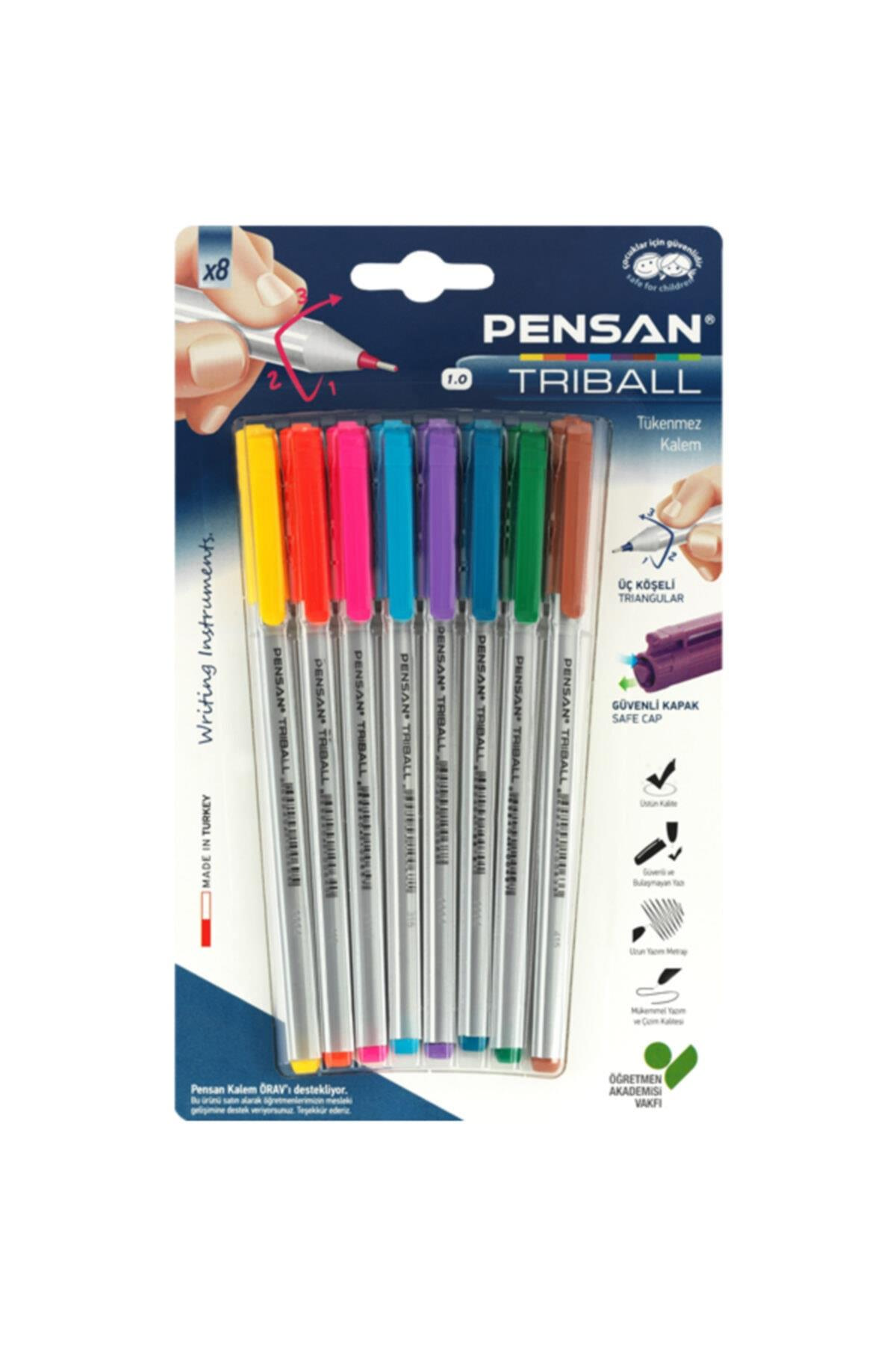 Pensan Tükenmez Kalem Triball 1.0 MM Bilye Uç 8 Lİ Renkli (24 Paket)
