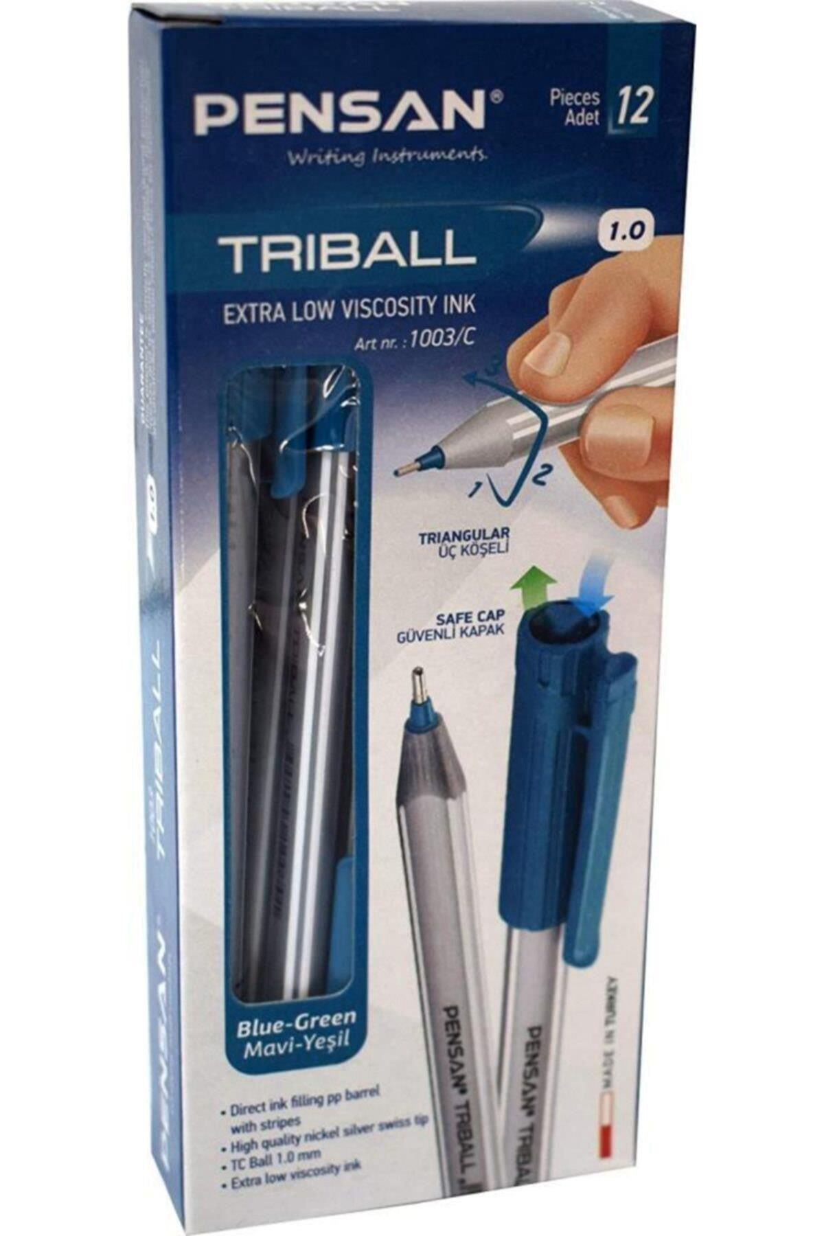 Pensan Triball Tükenmez Kalem 1.0mm Bilye Uç Mavi-Yeşil 12 Li Paket