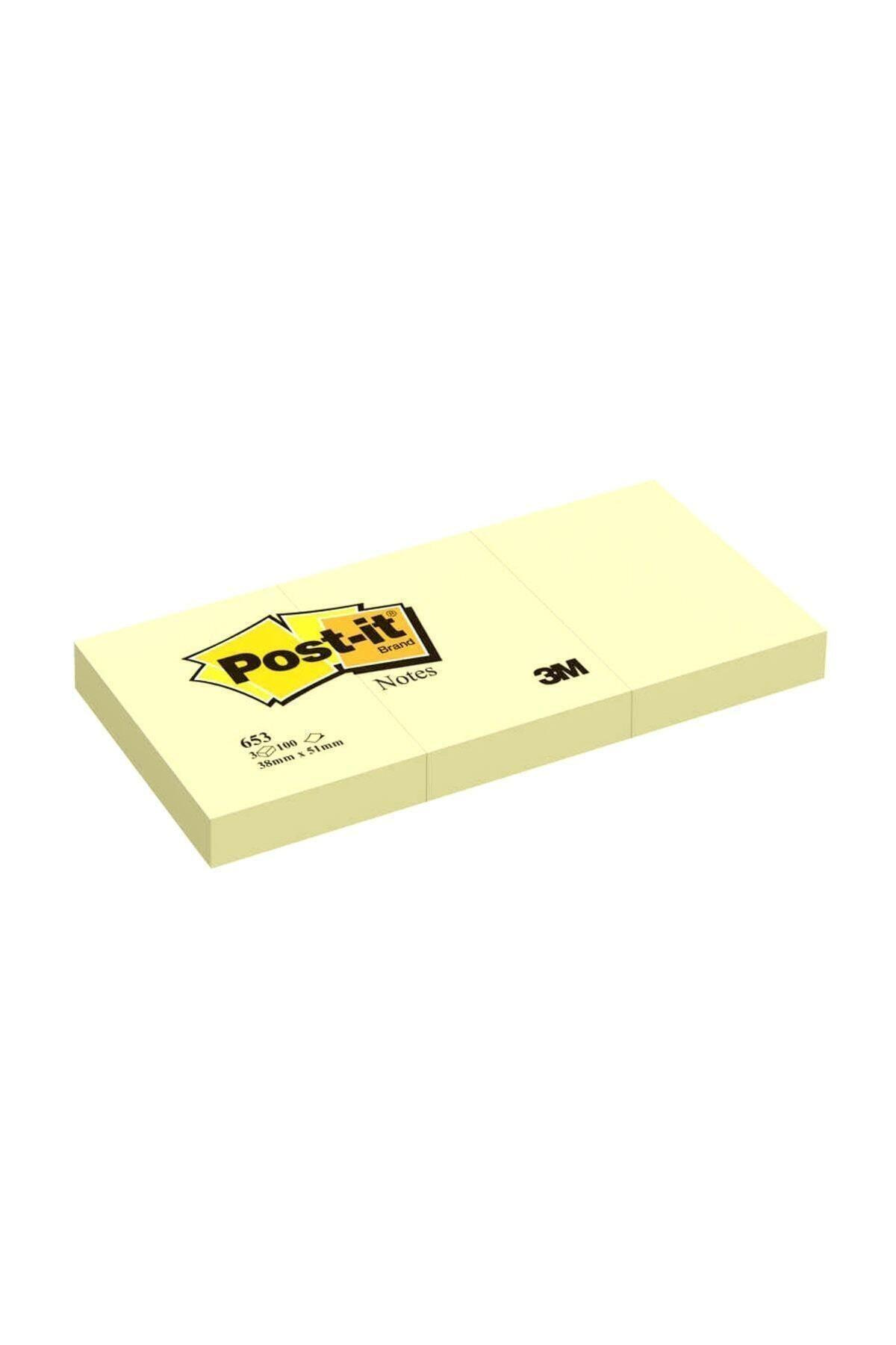 Post-it Yapışkanlı Not Kağıdı 3 Blok 100 Yaprak 38x51 Sarı 653 (4 Paket)