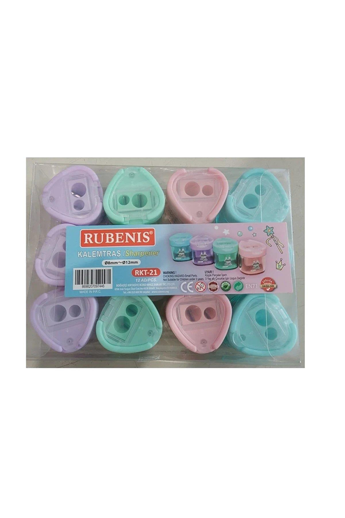 Rubenis RKT-21 Üçgen Kapak Çift Açacaklı Kalemtraş Pastel x 12 Li Paket