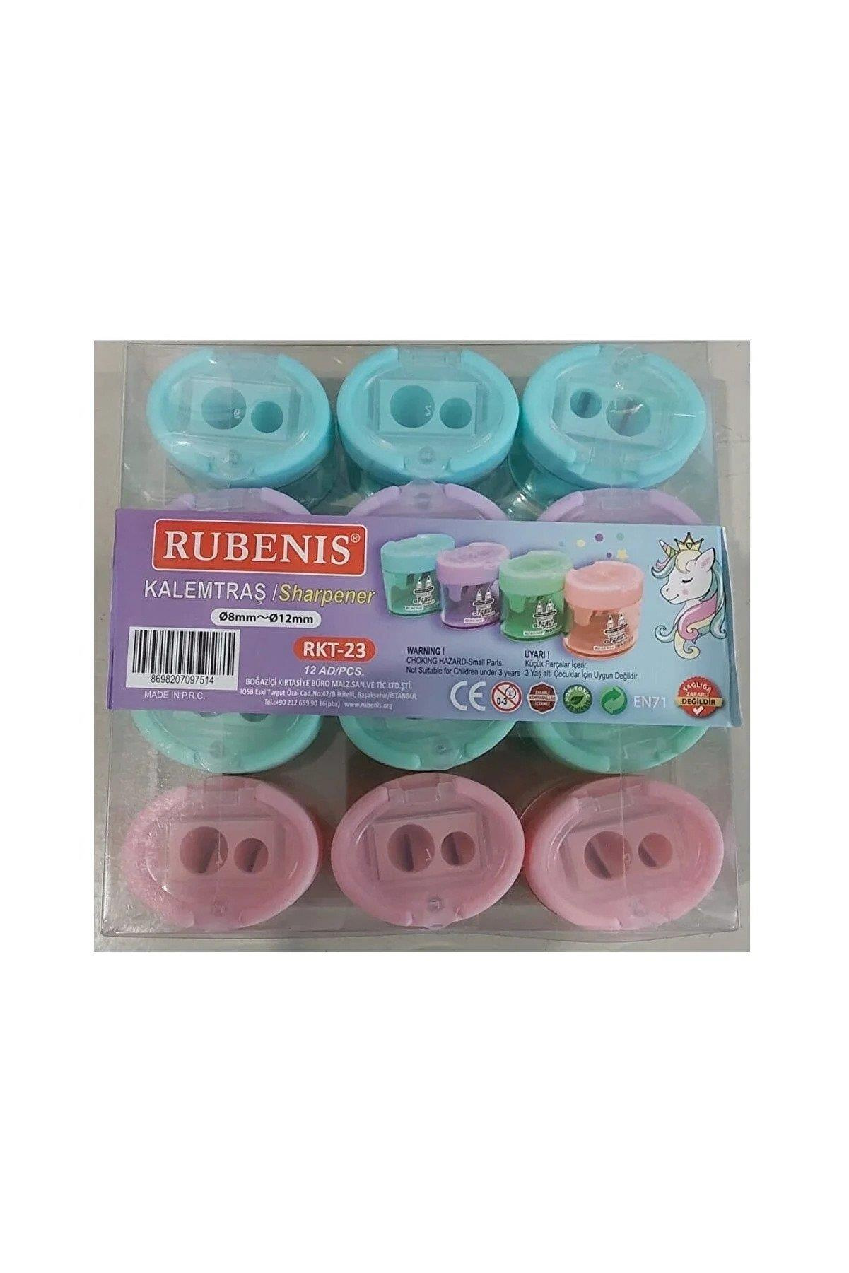 Rubenis Kalemtıraş Pastel 4 Renkli Oval Çift Açacaklı Kalemtıraş (12 Li Paket)