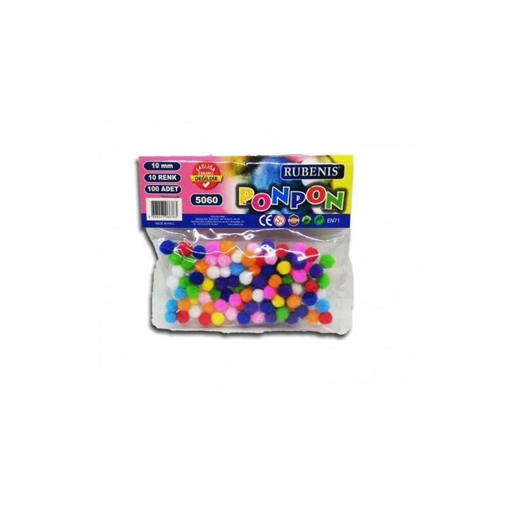 Rubenis Pon Pon 10 MM 10 Renk Karşk 100 Lü Paket 10 MM Pon Pon