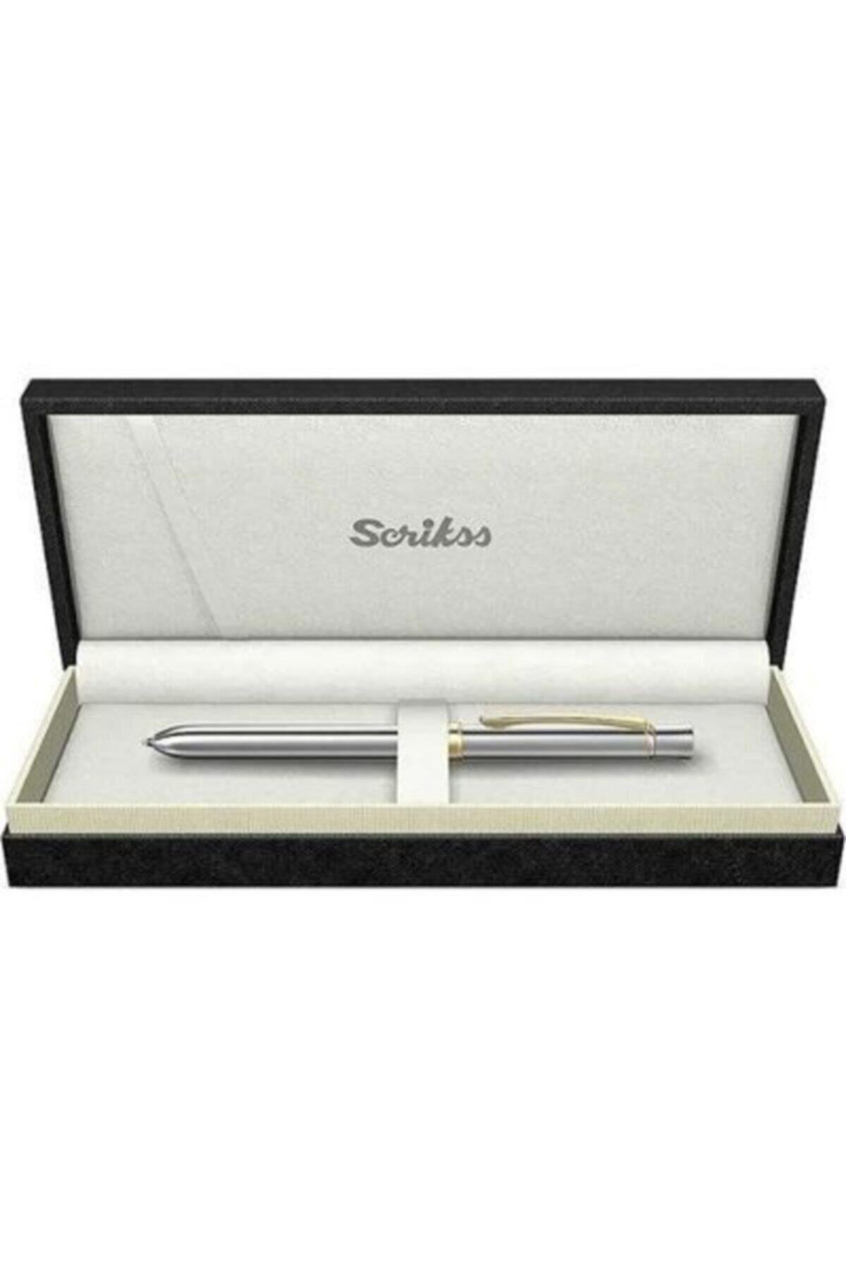 Scrikss Fonksiyonlu Kalem Gold Krom Tükenmez + Versatil Multifonksiyon Kalem