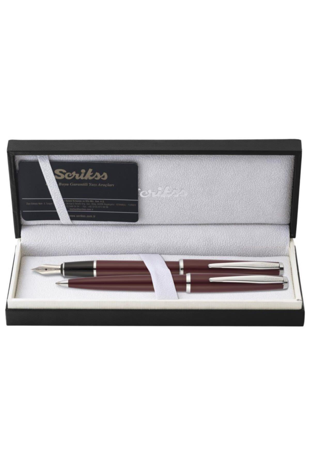 Scrikss Takım Kalem Dolma+Tükenmez Bordo 33