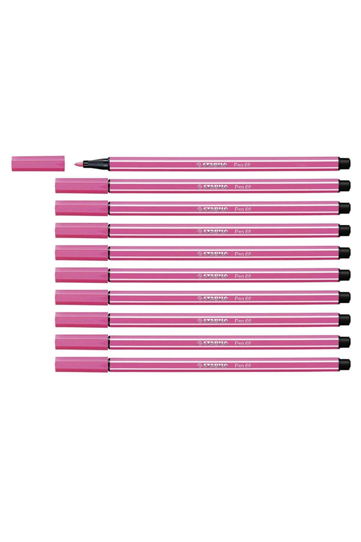 Stabilo 68 Keçe Uçlu Boya Kalemi 1 MM Açık Pembe Keçeli Kalem (10 Lu Paket)