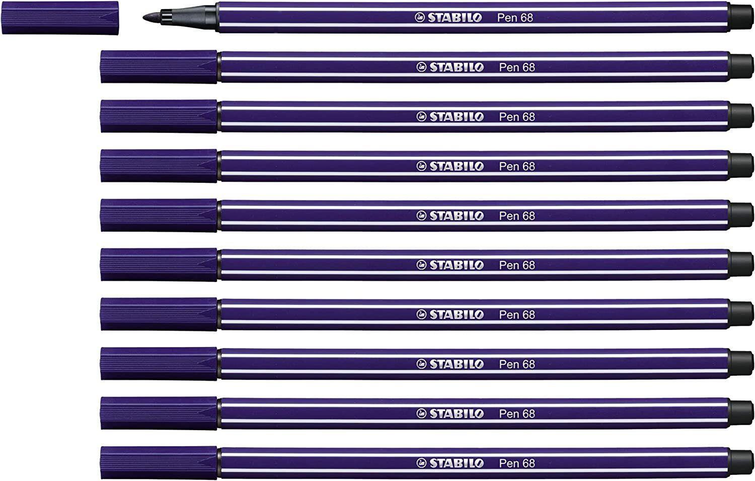 Stabilo Keçe Uçlu Boya Kalemi 1 MM Koyu Mavi Keçeli Kalem (10 Lu Paket)