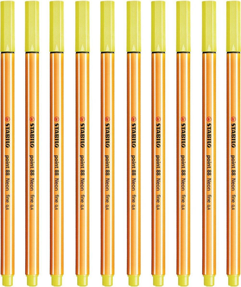 Stabilo İnce Keçe Uçlu Kalem 88 Point 0.4 MM Limon Sarısı Fineliner Kalem (10 Lu Paket)