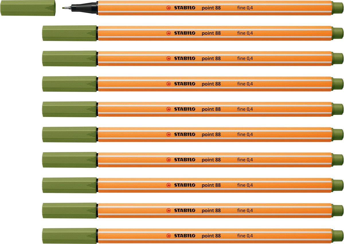 Stabilo İnce Keçe Uçlu Kalem 88 Point 0.4 MM Yosun Yeşili Fineliner Kalem (10 Lu Paket)