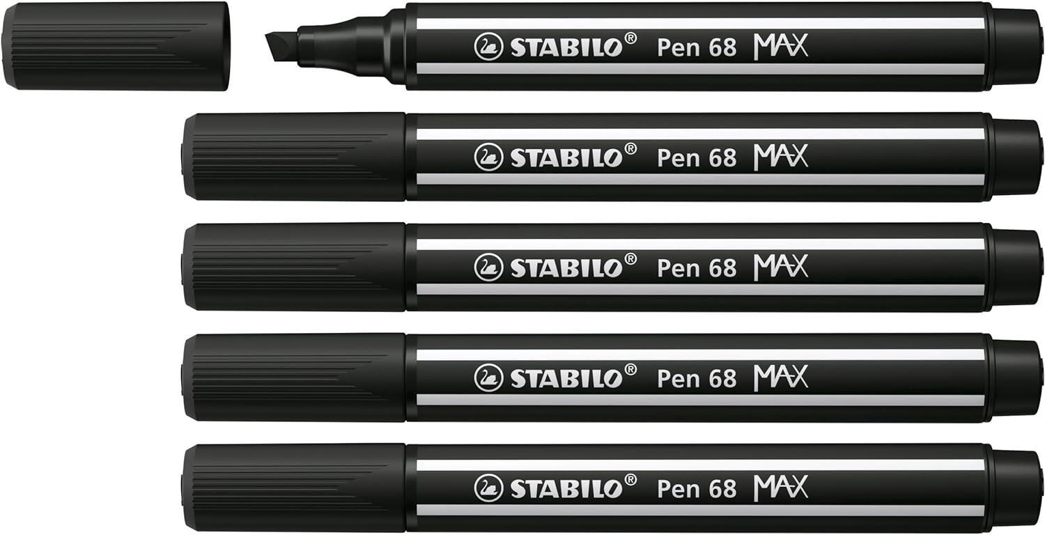 Stabilo Keçe Uçlu Kalem 68 Max Siyah Keçe Uçlu İşaretleme Kalemi (5 Li Paket)