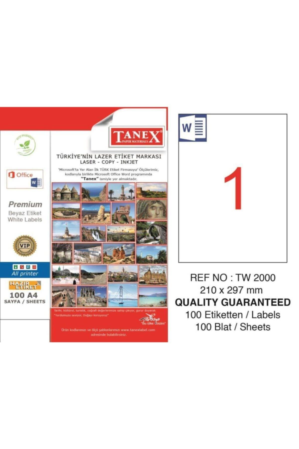 Tanex Lazer Etiket 210 x 297 mm 100 Yaprak A4 Lazer Yazıcı Etiketi