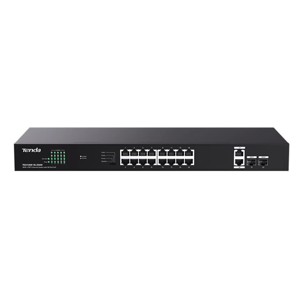 Tenda 16 Port Poe+ 10-100-1000 2 Port Uplink + 2 Port SFP Switch Çelik Kasa