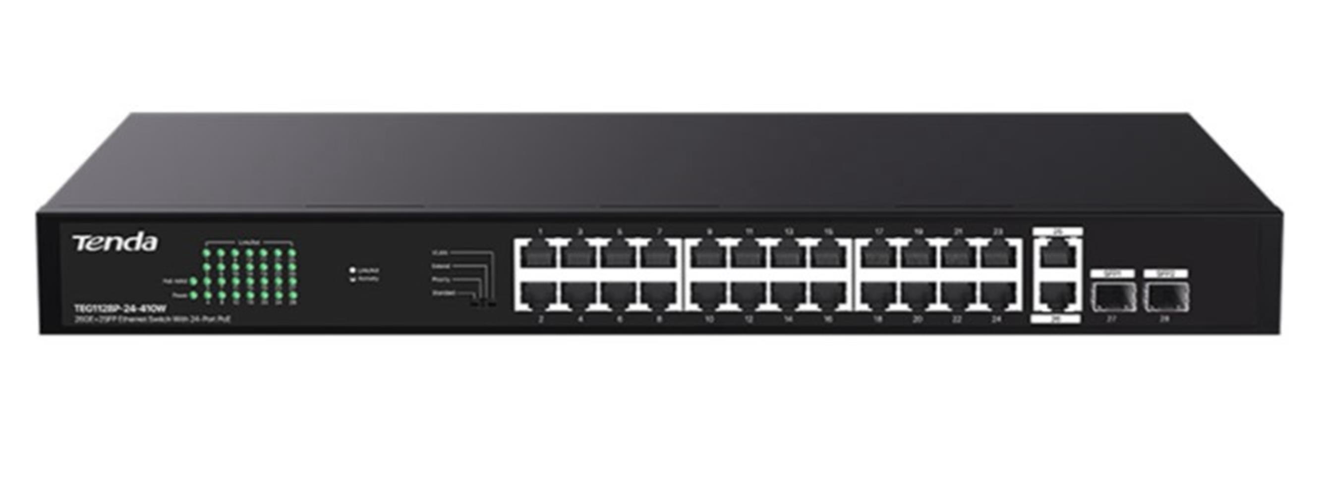 Tenda 24 Port Poe+ 10-100-1000 2 Port SFP 2 Port Uplink Switch Çelik Kasa